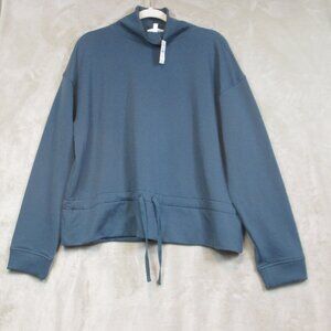 NWT Haven Well Within Blue Teal Fleece Drawstring Waist Mockneck Top XL